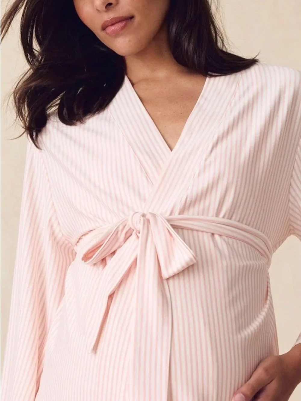 Maternity Ribbed Wrap Pajama Set — Light Pink